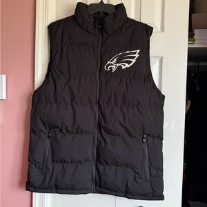 NWOT Black Puffer Vest with custom made grey Philadelphia eagles Logo